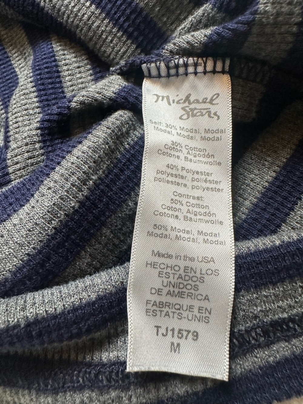 Y2K Michael Stars Stripe Knit Tee | Navy Gray Fitted Minimalist Long Sleeve - Picture 10 of 11